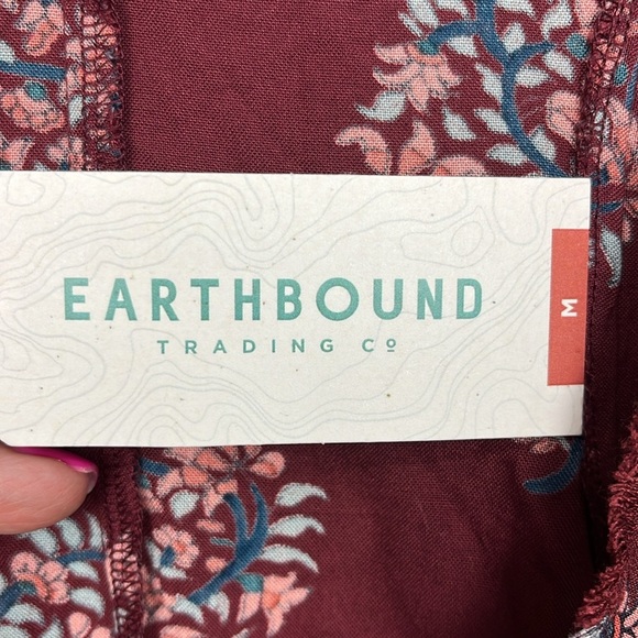 Earthbound Trading Co Womens Dress M Burgundy/Blue Maxi Paisley Print Cottage - Picture 3 of 14